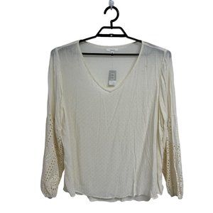 Maurice Women's Long Sleeve Sheer White V-Neck High-Low Blouse Size 1 (16/18)